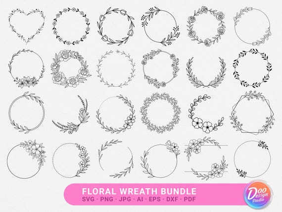Floral wreath svg, Wedding wreath svg, Botanical wreath svg, Flower frame bundle, Circle frame bundle, Silhouette leaf svg, Floral frame svg