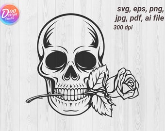 Skull and Roses Tattoo Design, Floral Skull Vector (SVG, PNG, PDF)