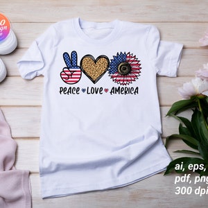 Peace Love America Svg Png, 4 juli Sublimation Design, America Svg Png, Designs for Sublimation, 4 juli png, Independence Day svg