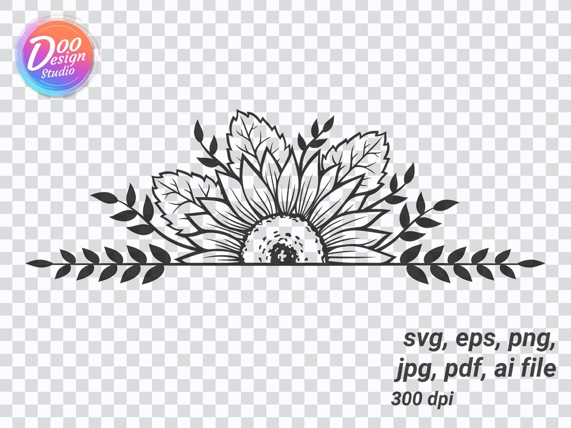 Half Sunflower Svg, Sun Flower Svg, Sunflower Svg, Svg Files for Cricut