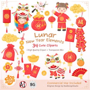 Lunar New Year Elements Clipart, svg png-paket, kinesiskt nyårsgrafik, digital clipart, festliga designelement, svg png-element
