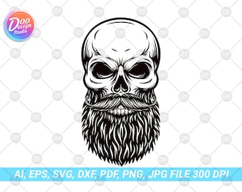 Bearded Skull, Skull Svg, Skull Clipart, Bearded Man Skull Svg, Bearded Skull Svg, Skull Clip Art, Sugar Skull, Skull Silhouette