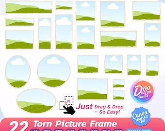 Mall för fotoram med pappersrivna kanter på Canva (digital nedladdning)