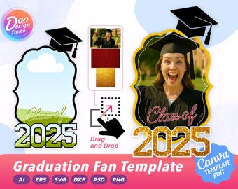 Graduation Paddle Fan Template 2025, Personalized Grad Fan, Custom Graduation Party Decor, Canva Editable Template, Digital Download