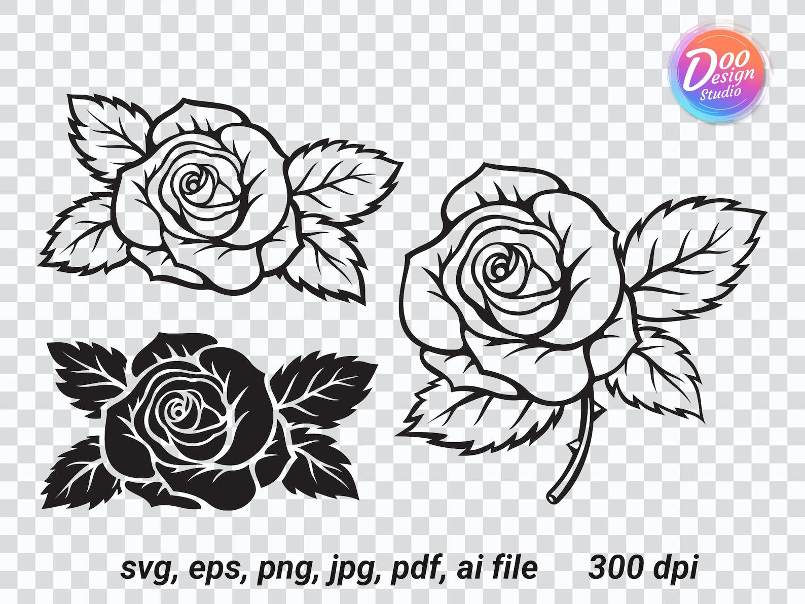Rose Svg, Rose Bundle Svg, Flower Svg, Rose Silhouette, Flowers Svg ...