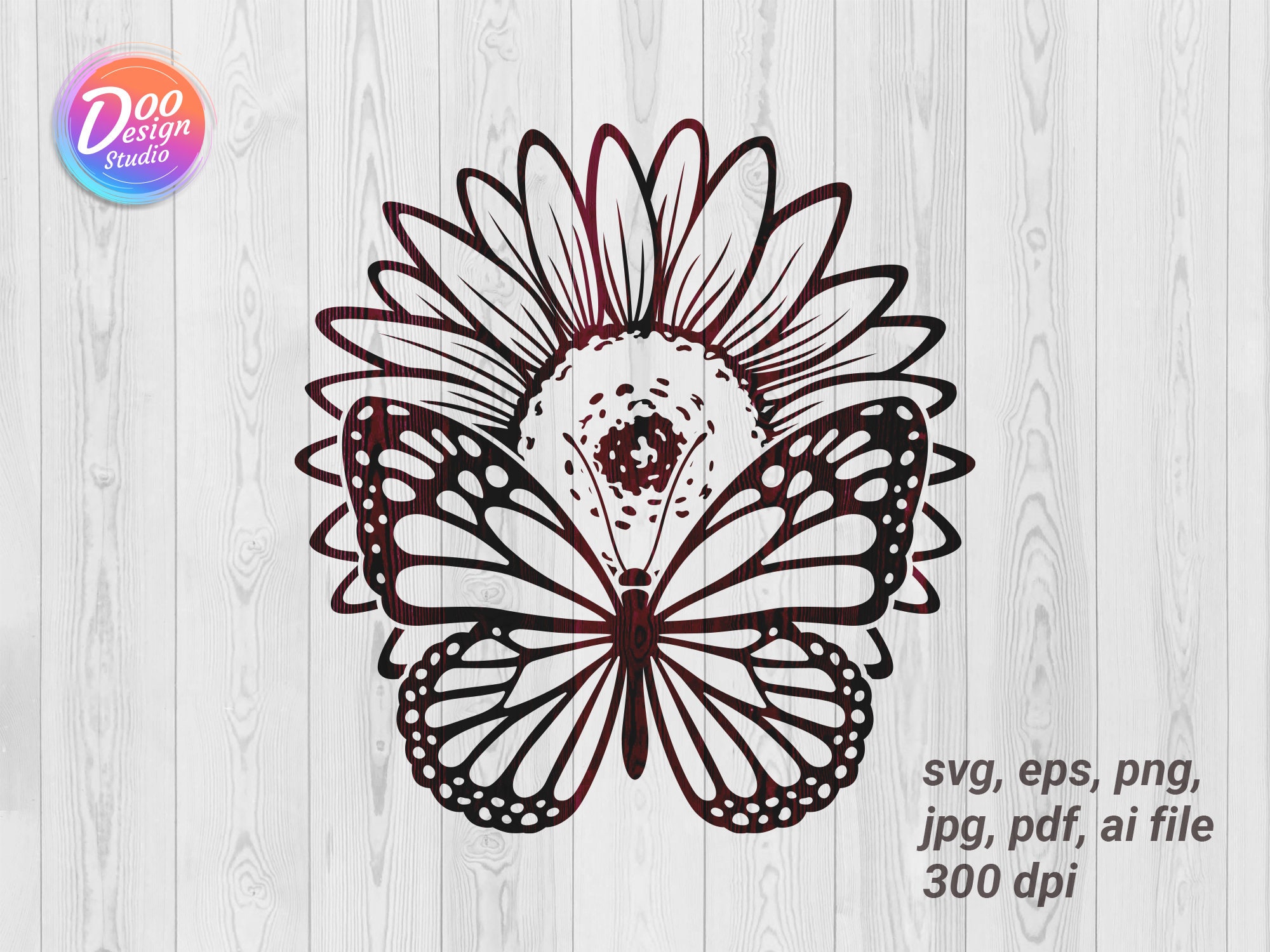 Sunflower Svg, Butterfly Svg, Sunflower Butterfly Svg, Flower Svg, Sunflower Cut File, Sunflower
