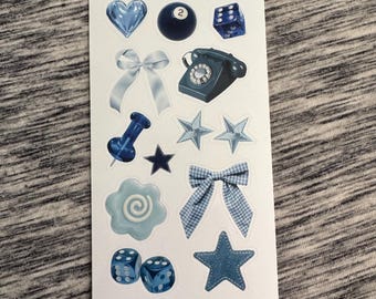 blue trinket junk journal sticker sheet 4x6
