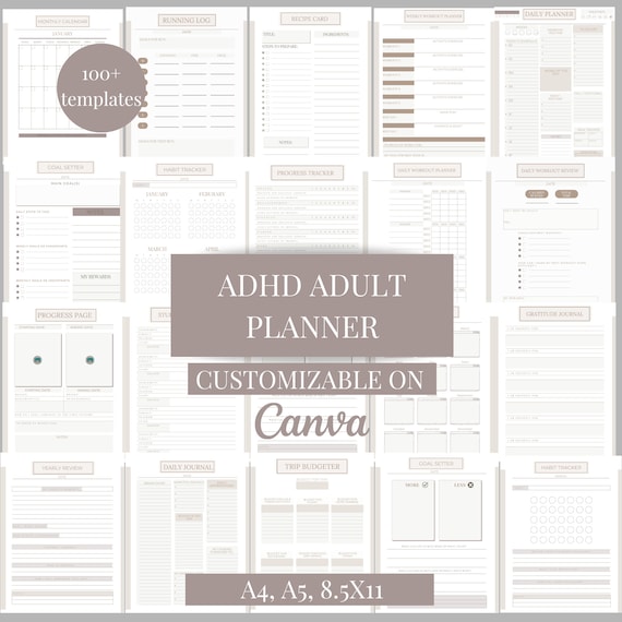 ADHD Planner Adult, ADHD Planner, Editable ADhD Planner, Life Planner, Printable Adult ADHD Planner,  ADhD Bundle