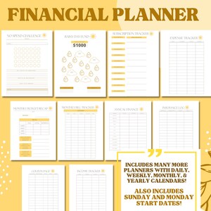 Puede incluir: Un planificador financiero imprimible con p&aacute;ginas para realizar un seguimiento de los gastos, los ingresos, las facturas, las suscripciones y un fondo para d&iacute;as lluviosos. El planificador incluye un desaf&iacute;o de no gastar, una p&aacute;gina de cupones y un registro de seguros. El planificador tambi&eacute;n incluye calendarios mensuales, semanales y diarios.