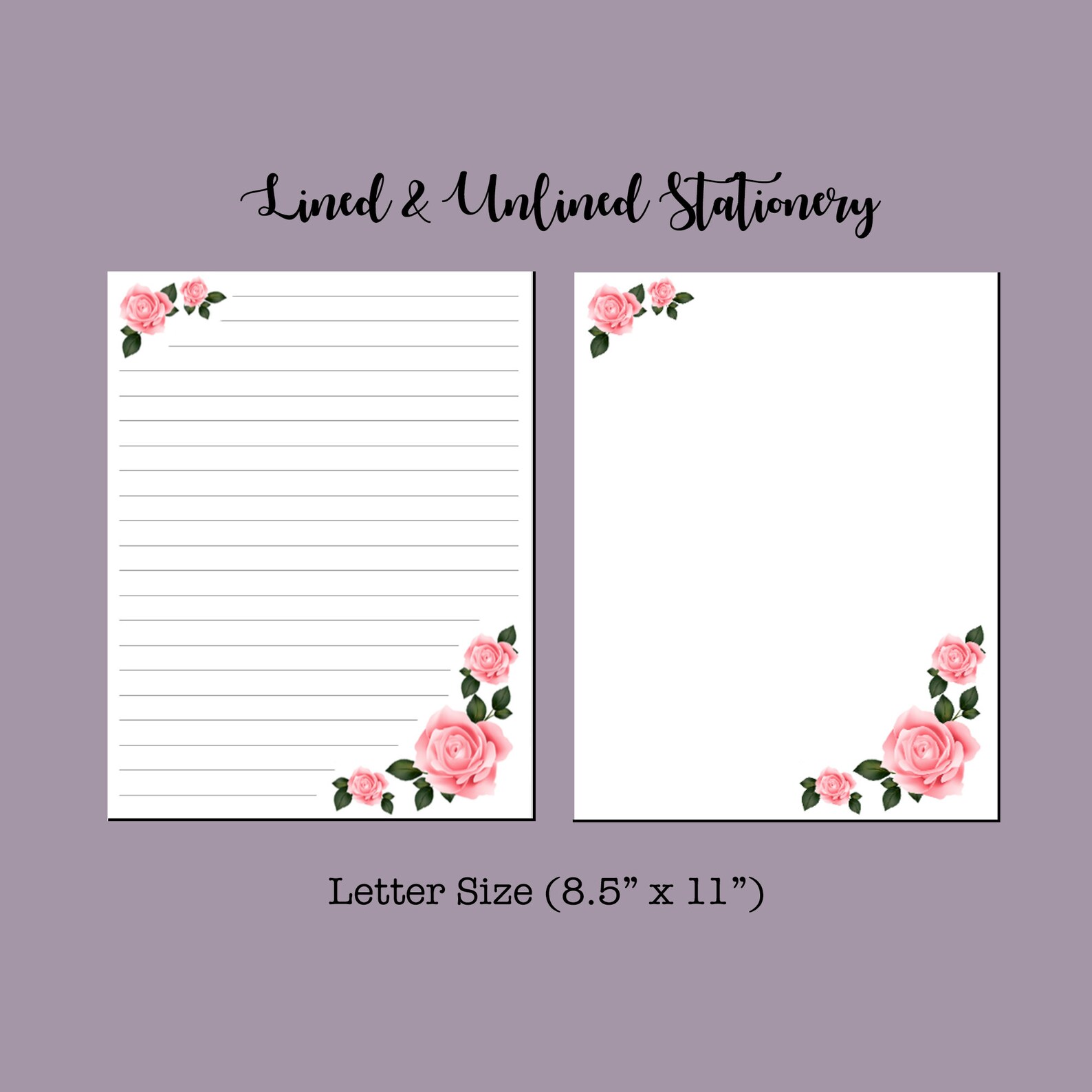 Pink Roses Stationery / Digital Download / Printable Etsy