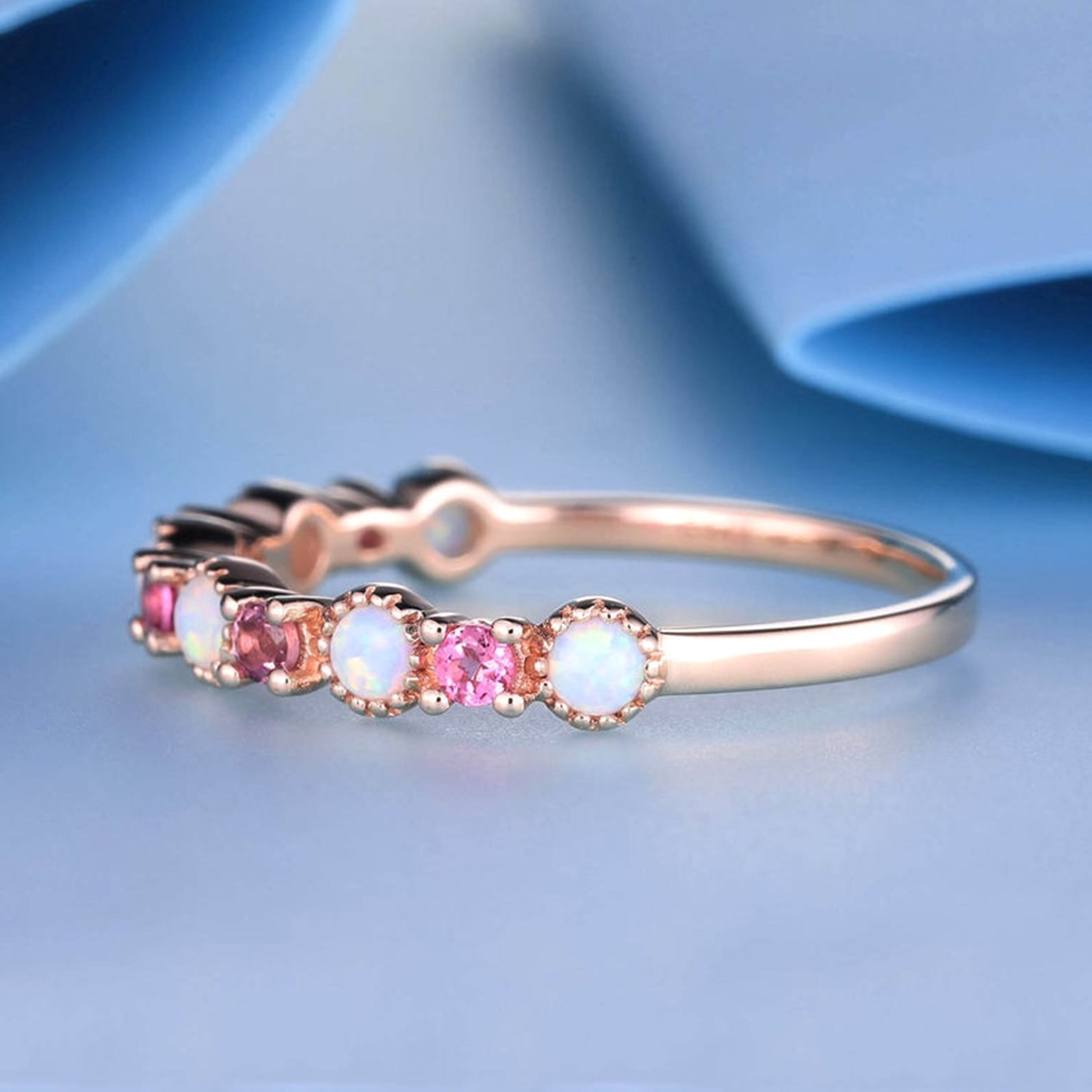 925 Rose Gold Opal Wedding Ring Opal and Pink Tourmaline Etsy