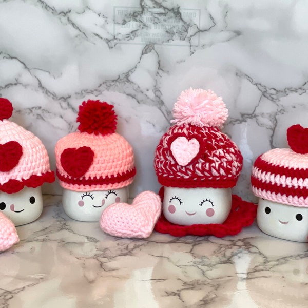 Marshmallow Mug Hats, Valentine Marshmallow Mug Hat, Crochet Marshmallow Mug Hat, Love Marshmallow Mug Hat..