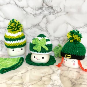 Marshmallow Mug Hats, St. Patrick&#39;s Day Marshmallow Mug Hat, Crochet Marshmallow Mug Hat, St. Patrick&#39;s Decor.