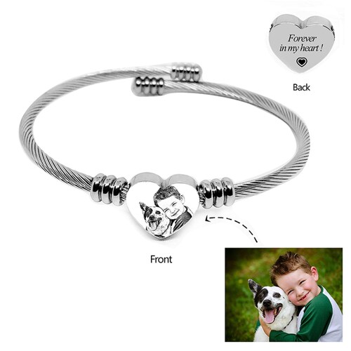 Bracelets inspirants personnalisés en acier au titane, gravure de vos mots avec votre photo pour adulte unisexe