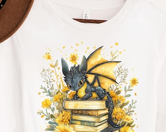 Book Dragon Long Sleeve Shirt, Fantasy Reading T-Shirt, Womens Dragon Reading T Shirt, Dragon Lover Gift for Her, Reader Gift, Bookworm Gift