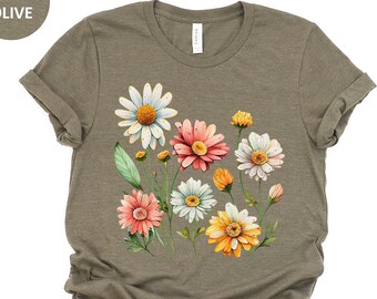 Womens Watercolor Daisy TShirt, Daisy T Shirt Gift, Flower Shirt Gift for Her, Watercolor Flower T-Shirt, Floral Tee, Botanical Shirt