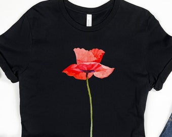 Poppy Shirt, Watercolor Poppy T Shirt, Womens Flower T Shirt, Watercolor Flowers Shirt, Flower T Shirt, For Women, Poppy Tee, Floral T Shirt