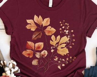 Fall Leaves T-Shirt, Watercolor Fall Leaves T Shirt, Watercolor Leaves Shirt, Womens Fall Shirt, Fall Gift for Her, Fall Tee, Autumn Leaves