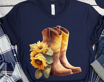 Cowgirl Boots Shirt, Western Shirts for Women, Country Concert T Shirt, Cowgirl TShirt, Cute Country T-Shirts, Sunflower Tee, Cowgirl Gift