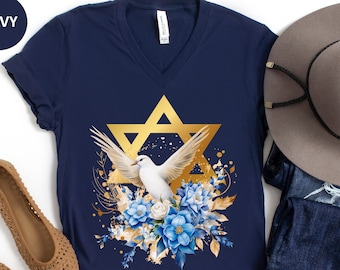 Israel Peace Shirt, Peace for Israel Tee, Israeli V Neck Shirt, Stand with Israel Shirt, Jewish T Shirt, Israel Flower Shirt, Israel Gift