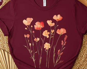 Fall Wildflower Shirt Gift for Her, Womens Fall Shirt, Fall Watercolor Wildflower T Shirt, Fall Flowers T-Shirt, Autumn Wildflowers Tee