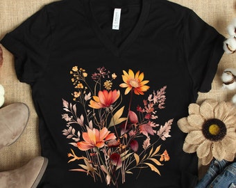 Fall Flower Shirt Gift for Her, Fall Watercolor Wildflower T Shirt, Womens Fall T Shirt, Watercolor Flowers Shirt, Autumn Wildflowers Tee