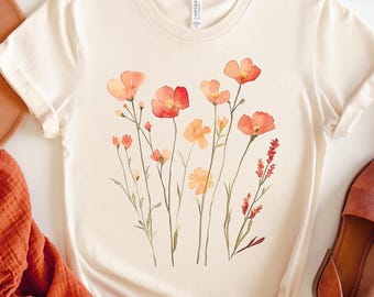 Fall Wildflower Shirt Gift for Her, Womens Fall Shirt, Fall Watercolor Wildflower T Shirt, Watercolor Flowers TShirt, Autumn Wildflowers Tee