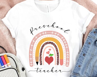Rainbow Teacher T Shirt, Preschool Teacher Shirt, Preschool Teacher, Teacher Gift, Gift for Teacher, Cute Teacher Shirt, Womens Teacher