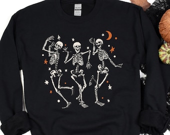 Halloween Dancing Skeleton Sweatshirt, Retro Halloween Skeleton Shirt, Groovy Spooky Season Sweatshirt, Halloween Gift, Fall Sweatshirt