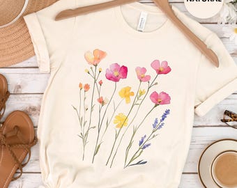 Flower Shirt Gift for Her, Wildflower T Shirt, Floral Shirt, Boho Flower Shirts Women, Cottagecore T Shirt, Womens Botanical, Gardening Tee