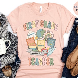Retro 1st Grade Teacher T Shirt, First Grade Teacher Shirt, First Grade Teacher Gifts, New Teacher Gift, Gift for Teacher, Team Teacher Tee