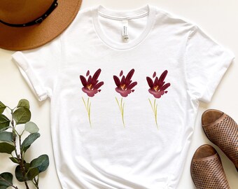 Watercolor Floral T Shirt, Burgundy Watercolor Floral Shirt, Burgundy Flowers Shirt, Watercolor Flowers Shirt, Flower T Shirt, Floral Shirt