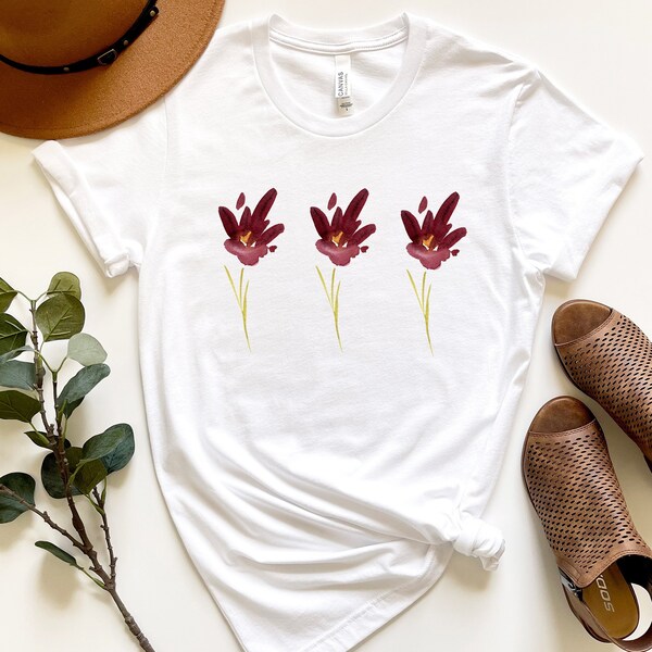 Burgandy Flowers Casual Long Sleeve Shirts 43951