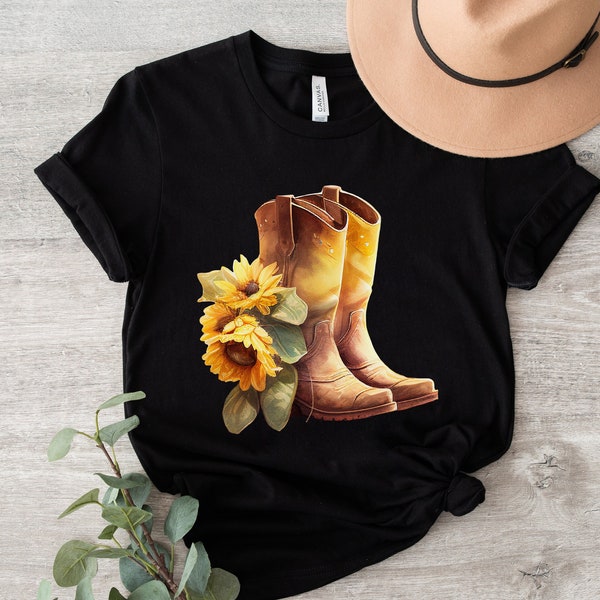 Cowgirl Boots Shirt, Western Shirts for Women, Country Concert Shirt, Cowgirl Shirt, Cute Country Shirts, Sunflower Shirt, Cowgirl Gift