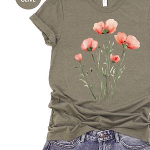 Poppy Shirt, Cottagecore Shirt, Womens Flower T Shirt, Watercolor Poppy T-Shirt, Floral Shirt Gift for Her, Poppy Tee, Botanical Shirt