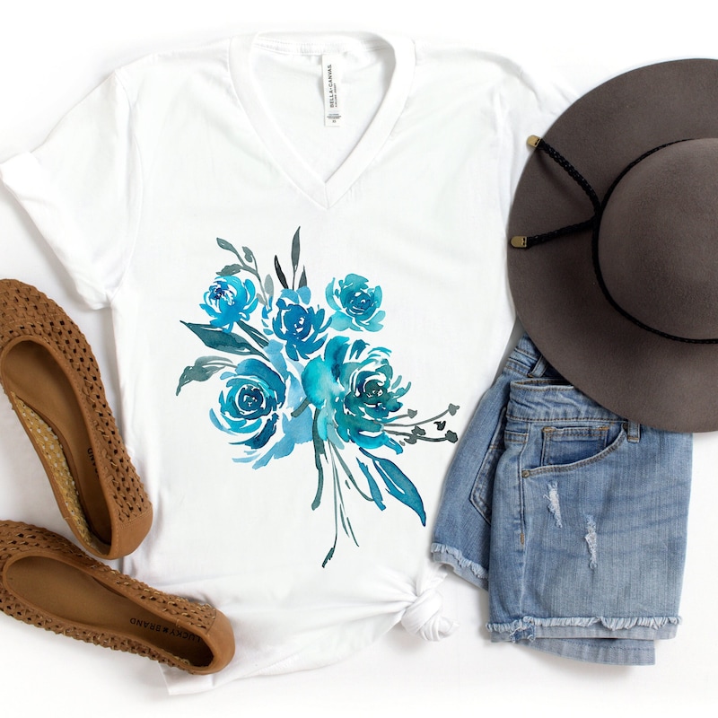 White and Blue Graphic Tee - Etsy