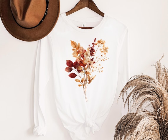 Fall Shirt Gift Her, Fall Long Sleeve T-Shirt, Boho Wildflower Shirt, Womens Fall T Shirt, Autumn Wildflowers, Cottagecore,  Autumn Shirt