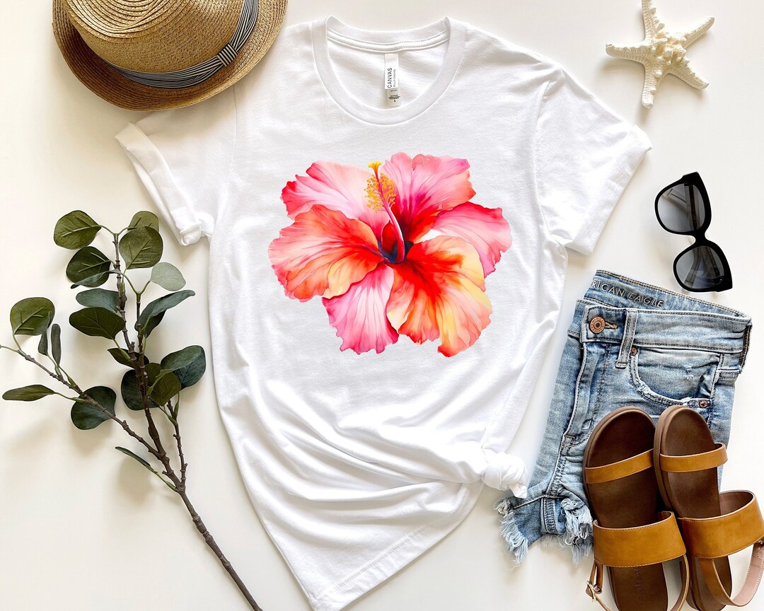 Hibiscus Shirt, Tropical Flower Tee, Watercolor Flower T Shirt, Womens — free download