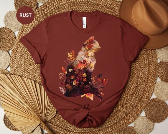 Fall Cat Shirt Gift for Her, Fall Wildflower Cat Shirt, Womens Cat T-Shirt, Gift for Cat Lover, Cat Mom Shirt, Autumn Cat Tee, Cat Apparel
