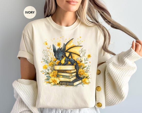 Book Dragon Shirt, Fantasy Bookworm T-Shirt, Comfort Colors Reading, Womens Dragon Reading T Shirt, Dragon Lover Gift for Her, Reader Gift