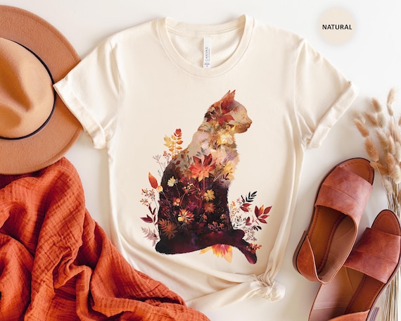 Fall Cat Shirt, Cat Gift for Her, Fall Wildflower Cat Shirt, Womens Cat T-Shirt, Cat Lover Gift, Cat Mom Shirt, Autumn Cat Tee, Cat Apparel