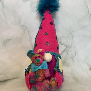 Colorful Felt Gnome with Teddy Bear