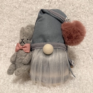 Cozy Gray Gnome with Needle Felted Bunny