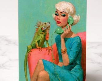 Retro Glam Women & Pets Greeting Card Set of 8 | 5x7 Mid Century Note Cards | Blank Inside with White Envelopes