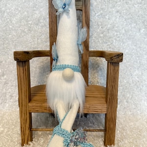 Sitting White Gnome with Long Legs and Blue Butterflies , Spring Gnome Decor, Handmade Whimsical Gnome