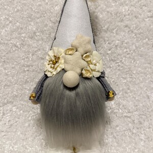 Cozy Nordic-Style Standing Gnome with Gray Beard and Floral Details