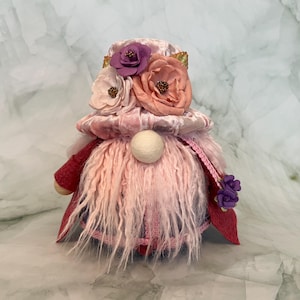 Decorative Pink and Purple Spring Gnome with Floral Hat