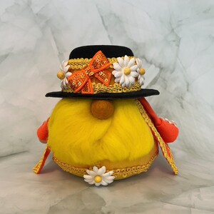 Decorative Yellow and Orange Gnome with Floral Hat