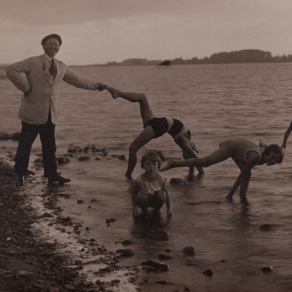 Gymnastics by the river, Found photo, Vintage art photography