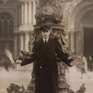 Pigeon man in Venice, 1930s, RPPC, Vintage photo, Street photography